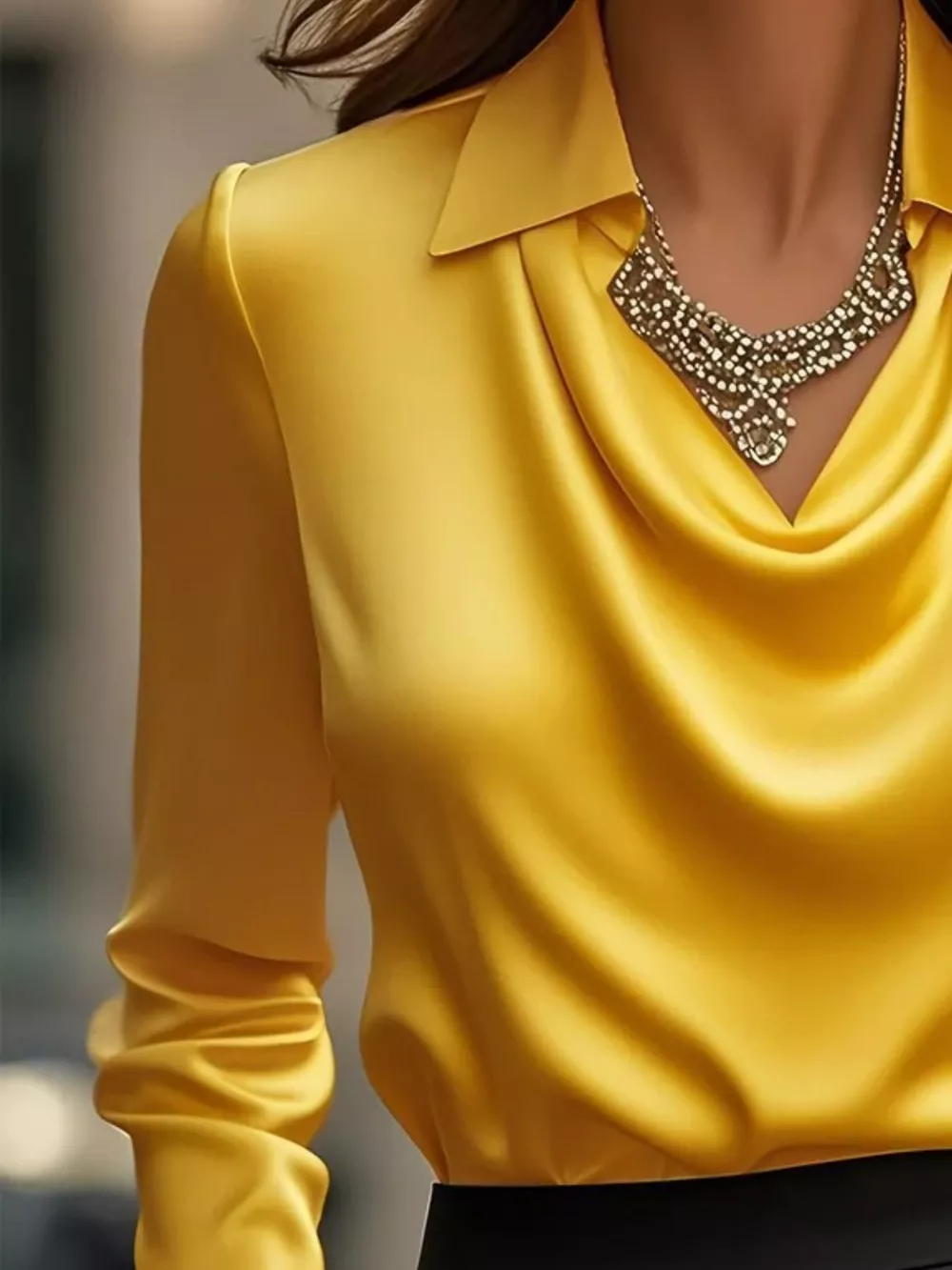 Ruched Long Sleeve Drape Collar Blouse, image 16