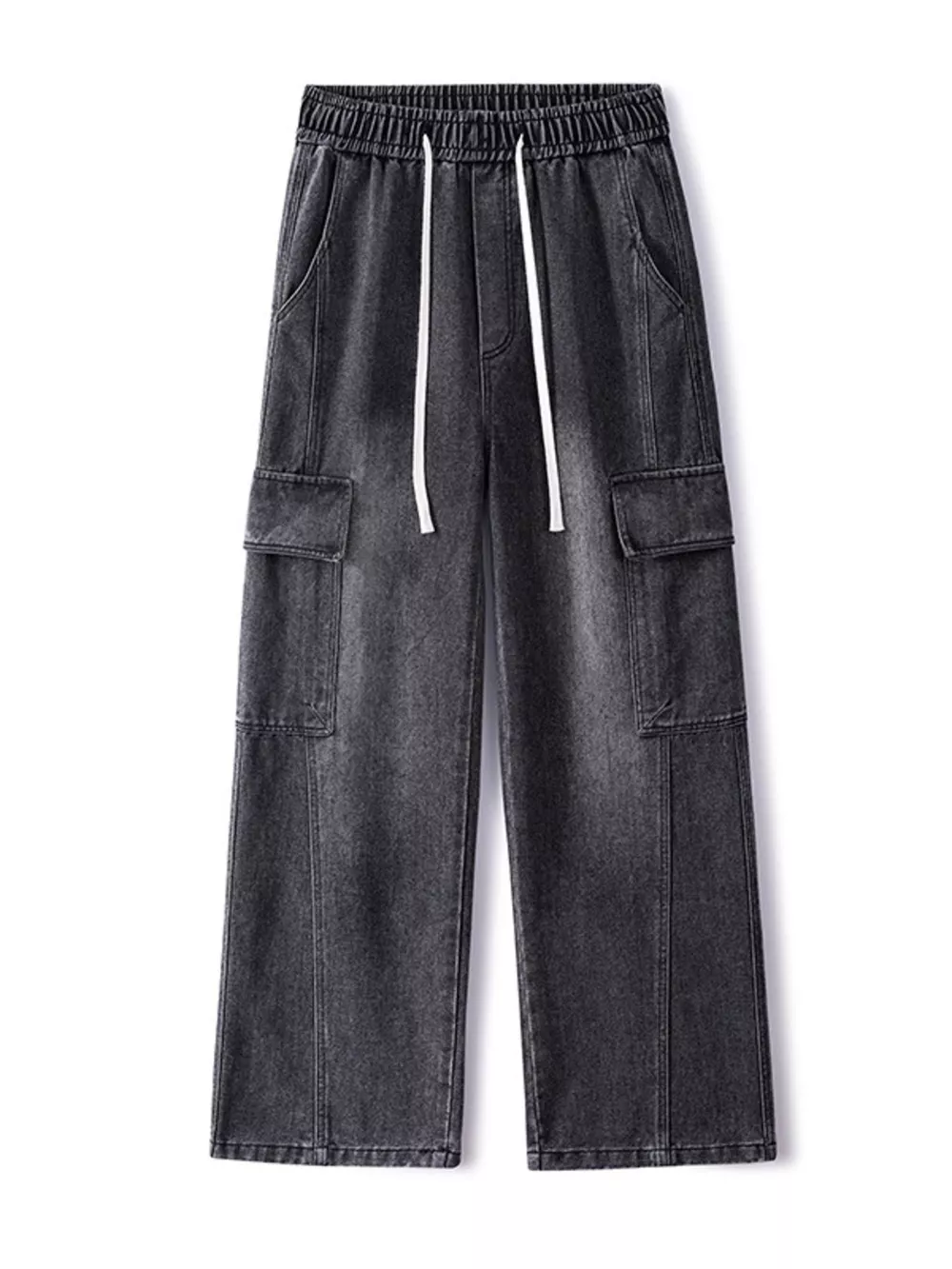 Men's Plus Size Wash Wide Leg Cargo Jeans, image 9