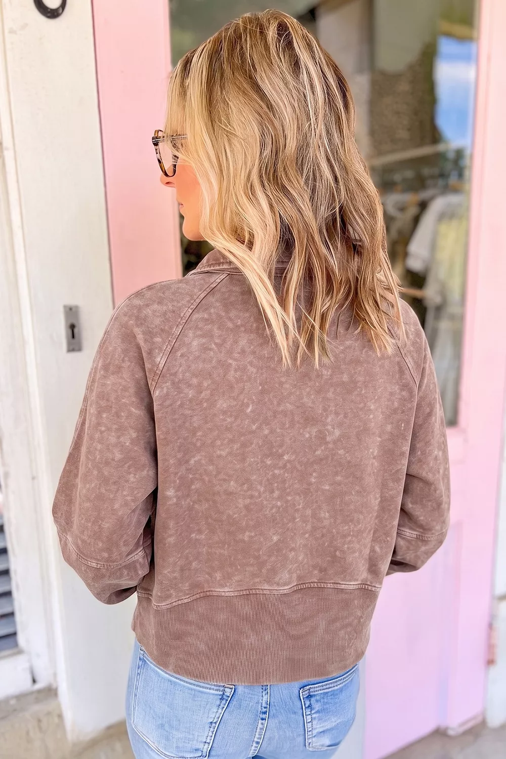 Vintage Half-Zip Long Sleeve Ribbed Cuffs Hem Shift Silhouette Sweatshirt, image 5