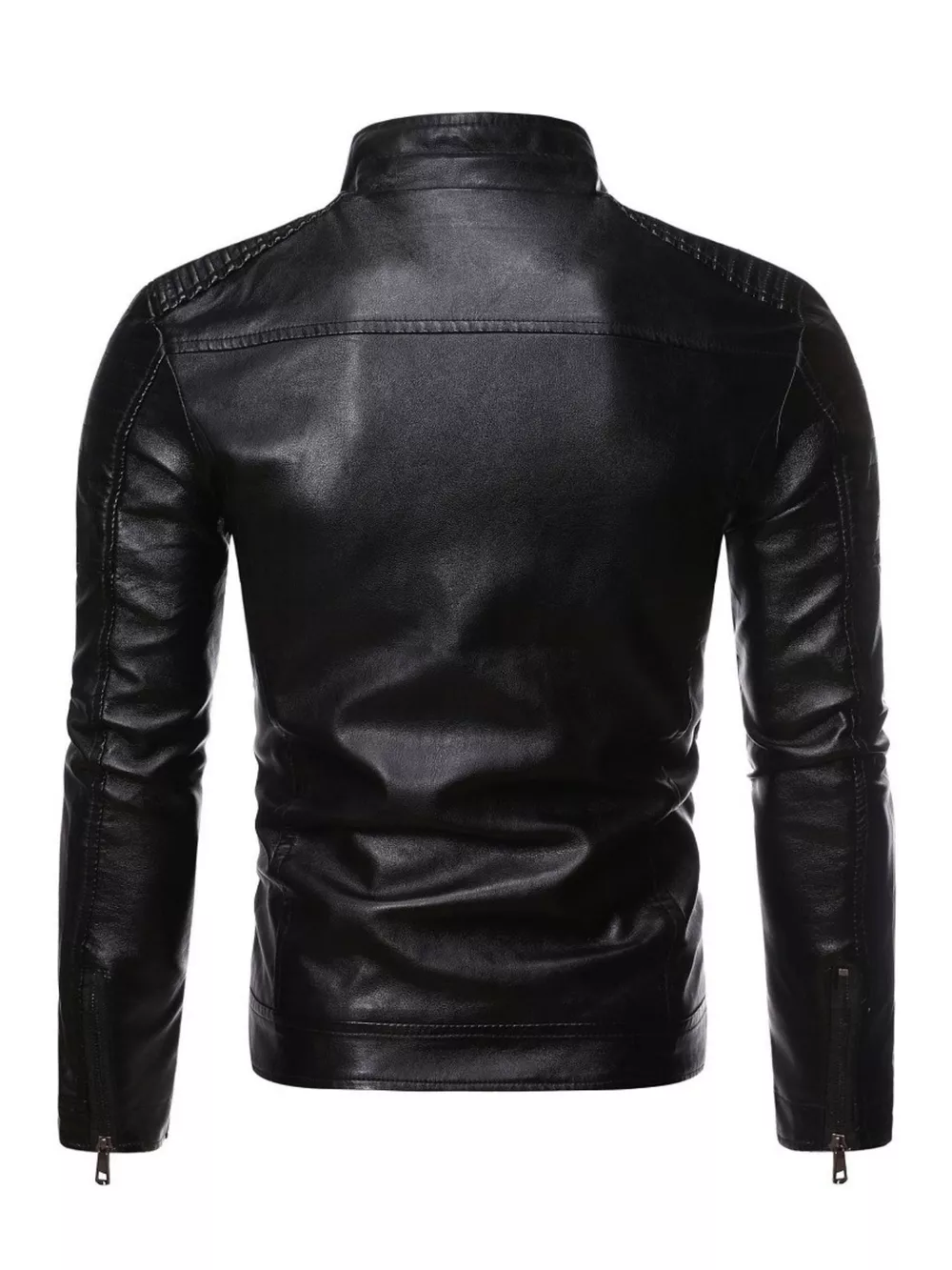 Men's Plus Size Zip Up Leather Moto Jacket, image 7