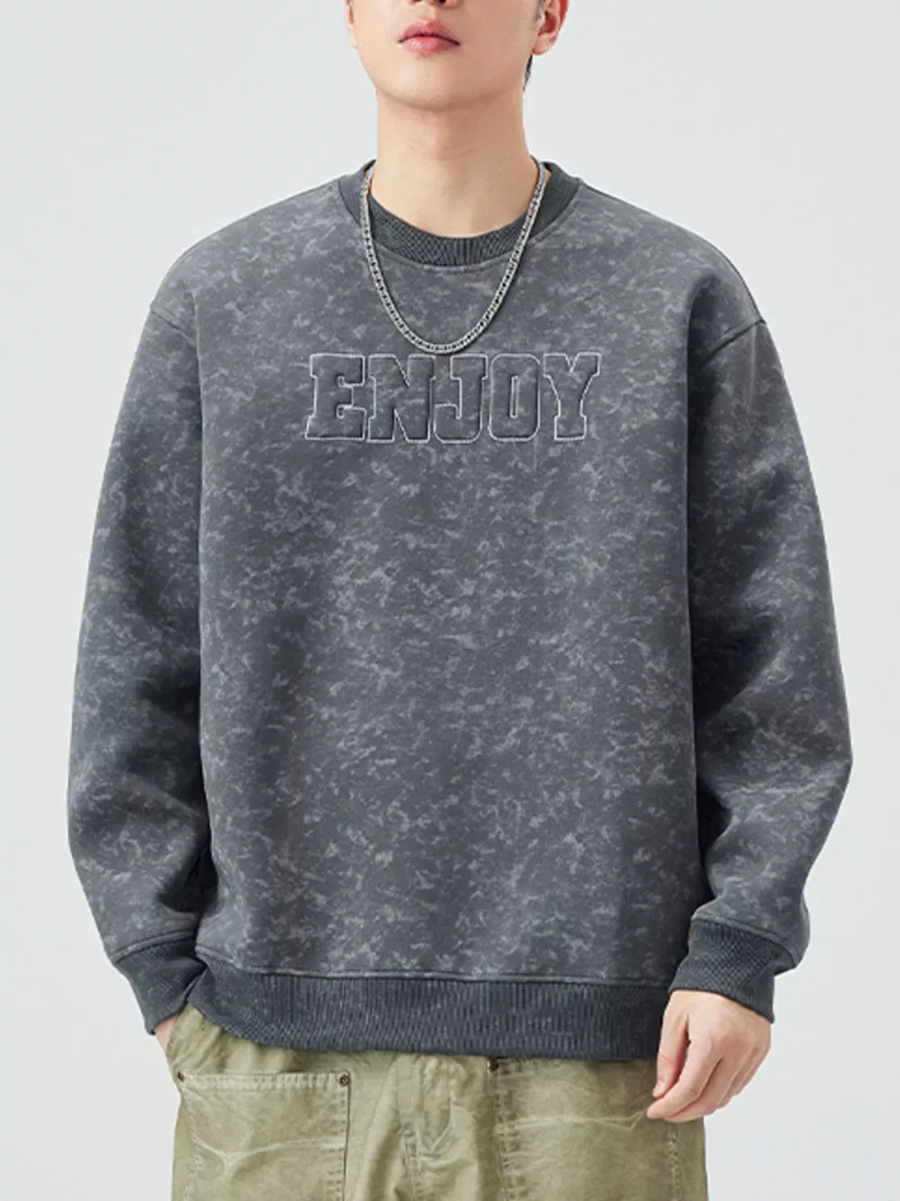 Men's Plus Size Enjoy Round Neck Long Sleeve Sweatshirt, image 7