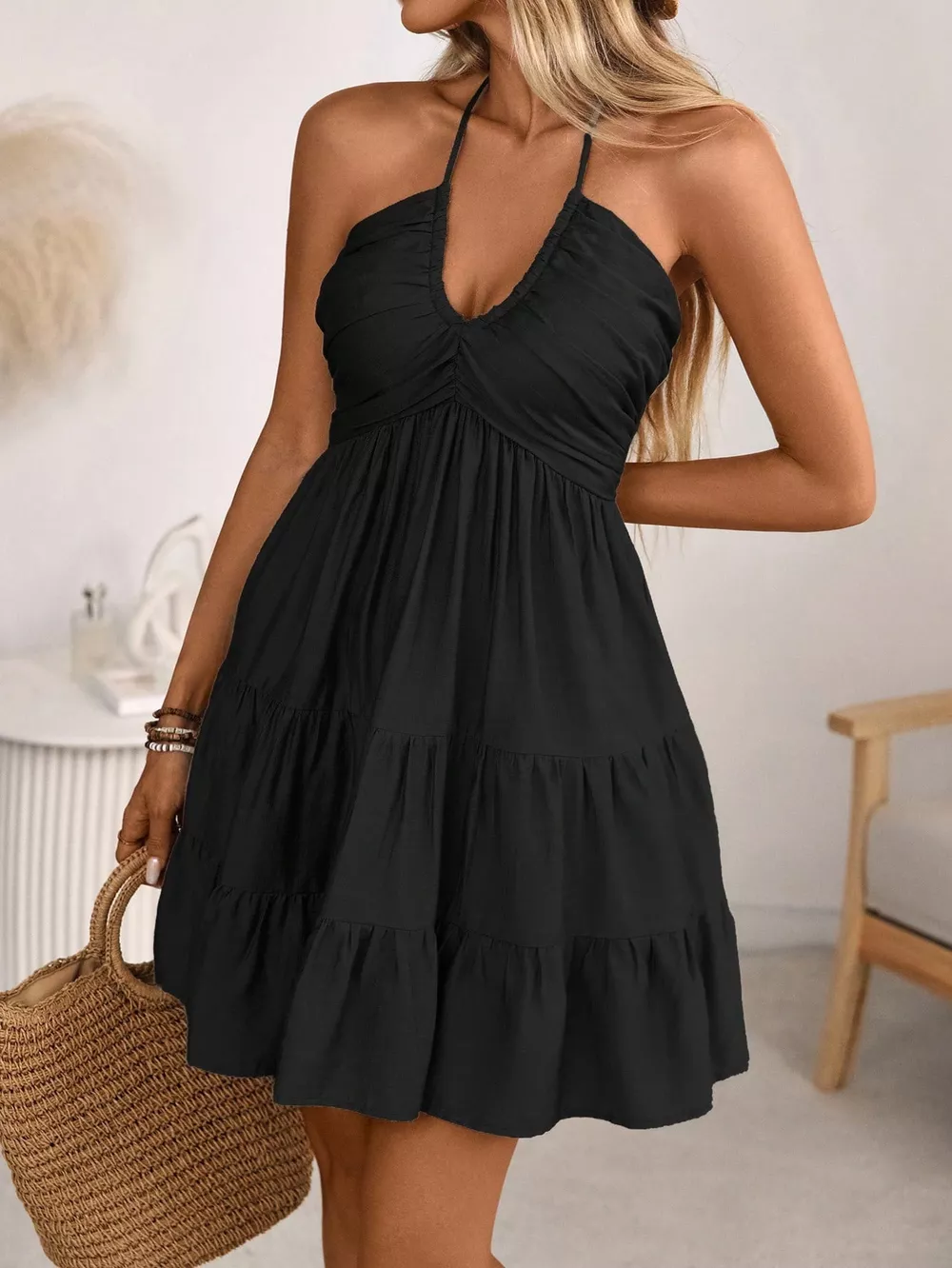 Smocked Halter Neck Tiered Dress, image 12