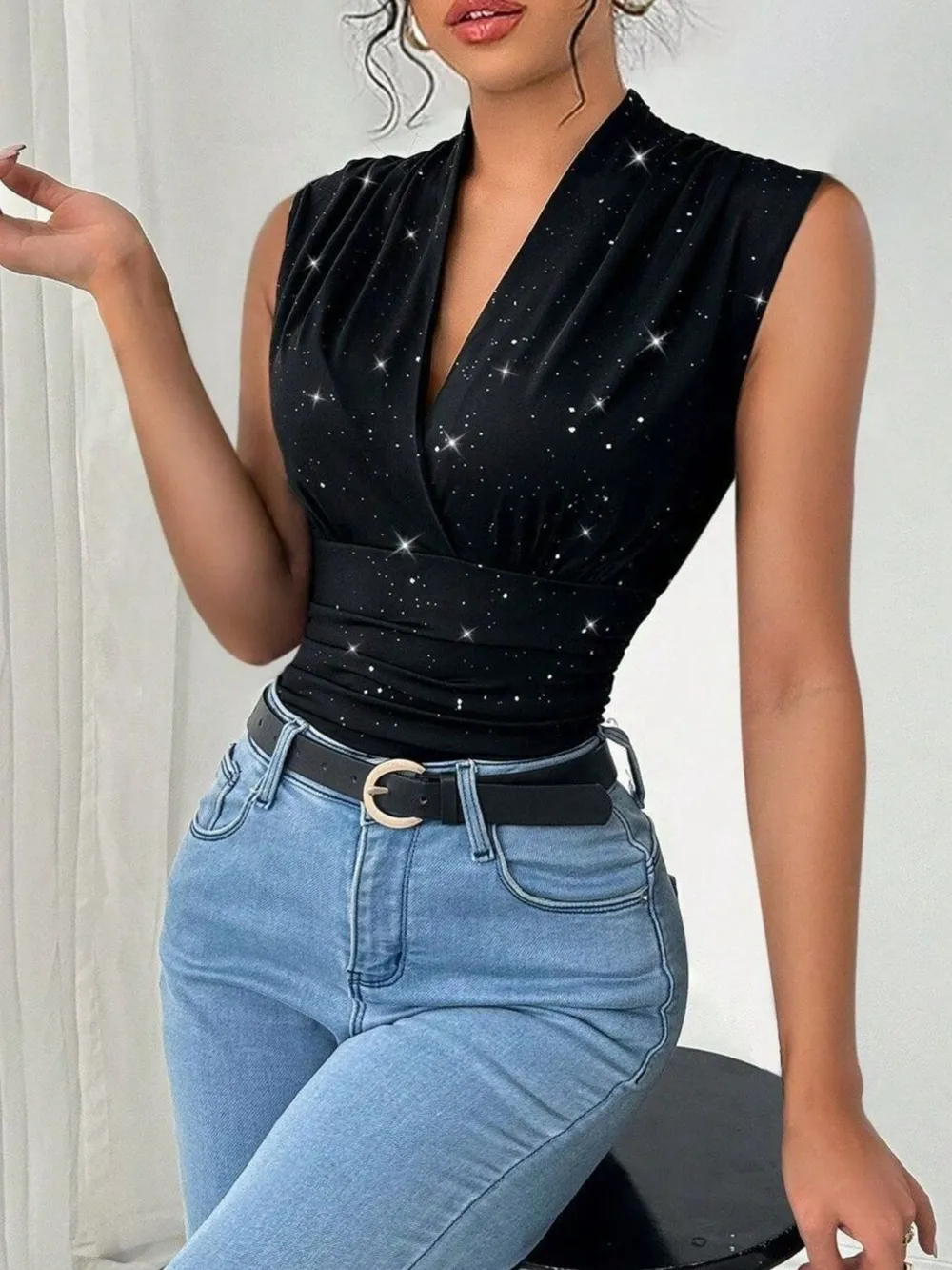 Surplice Sleeveless Slim Blouse, image 4