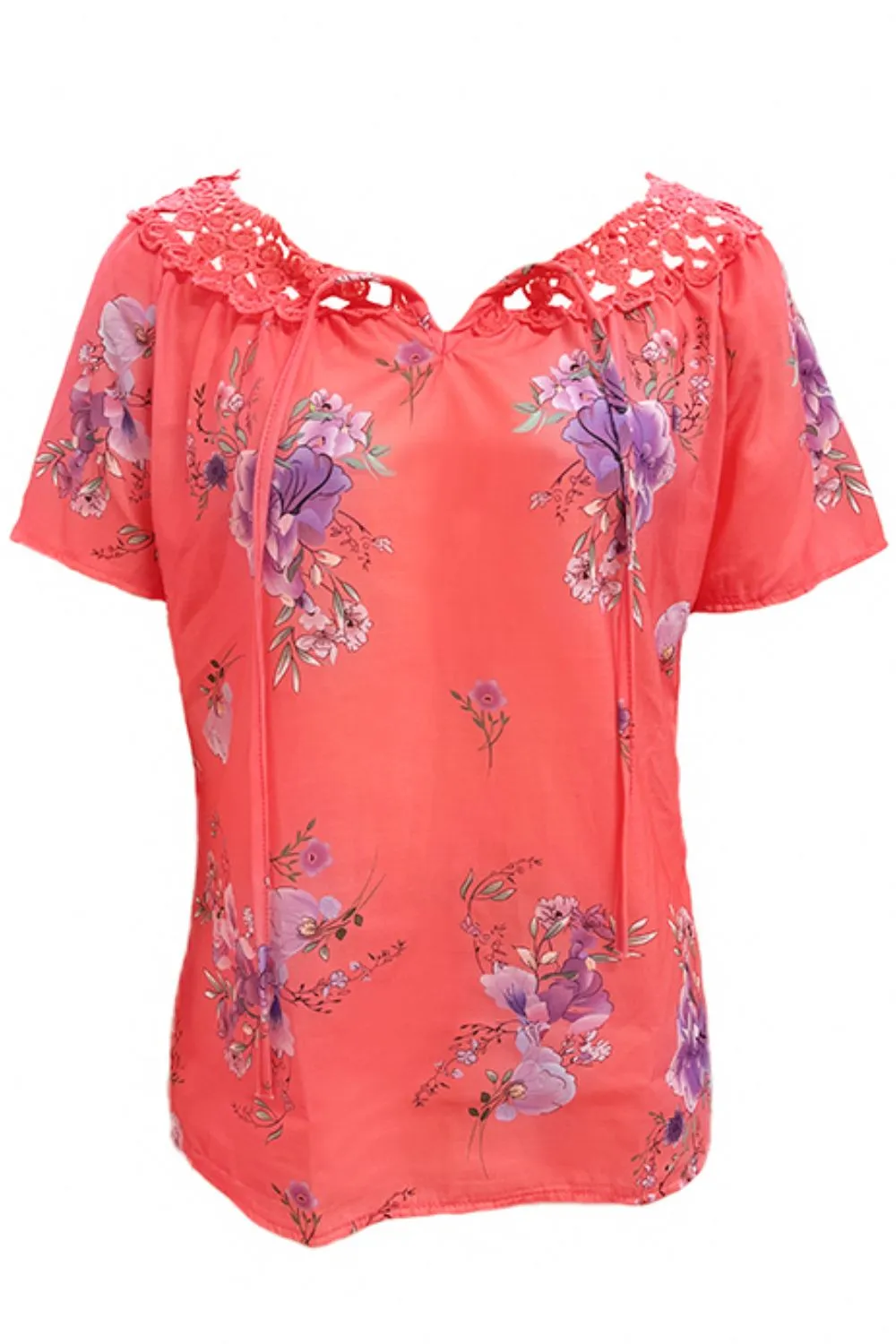 Full Size Printed Tie Neck Short Sleeve Blouse, image 13