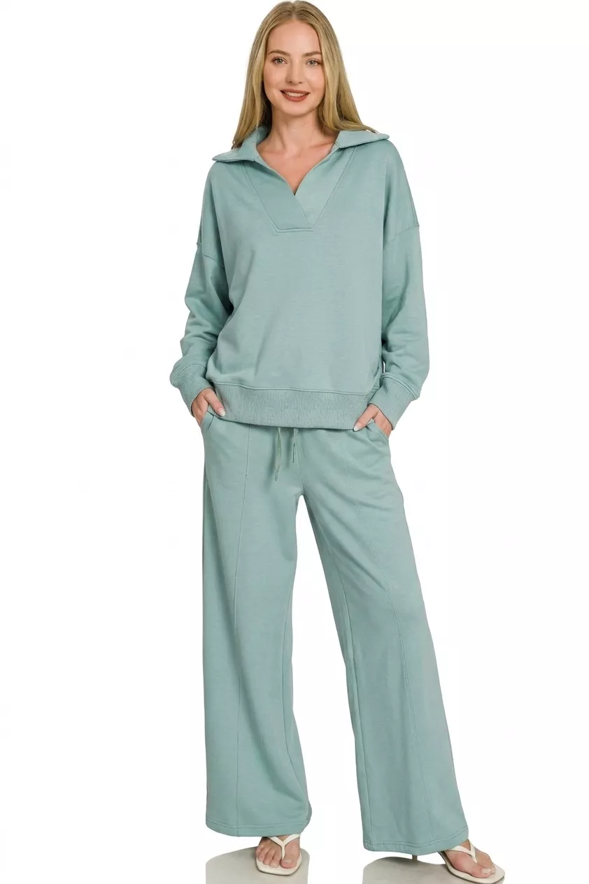 Scuba Collared Pullover & Center Seam Pants Set, image 3
