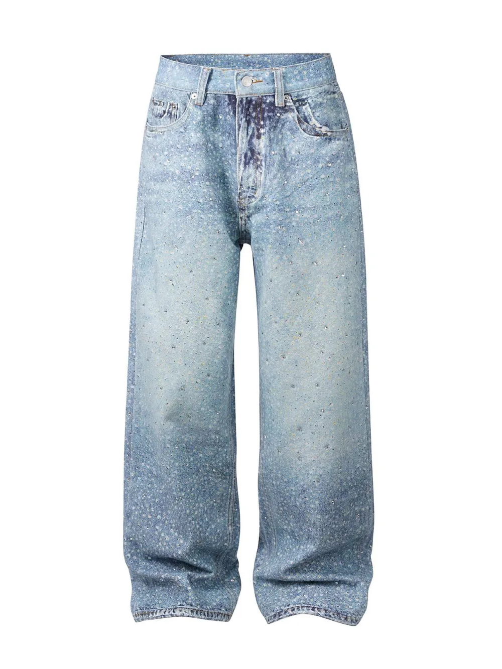 Men's Washed Rhinestone Print Jeans, image 3
