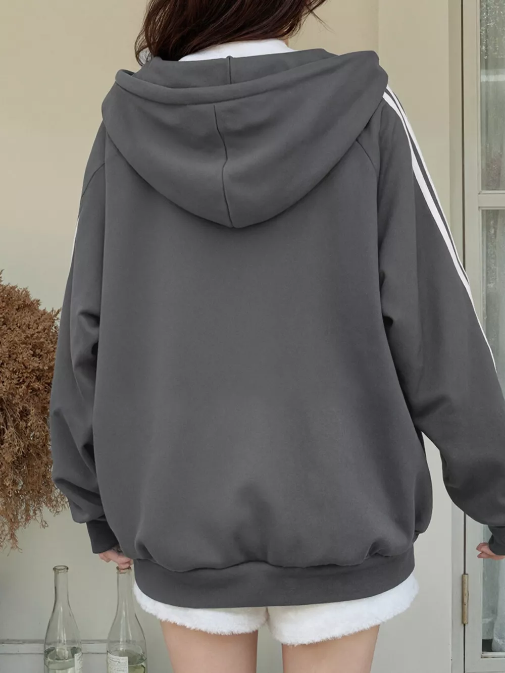 Striped Sleeve Zip-Up Hoodie, image 6