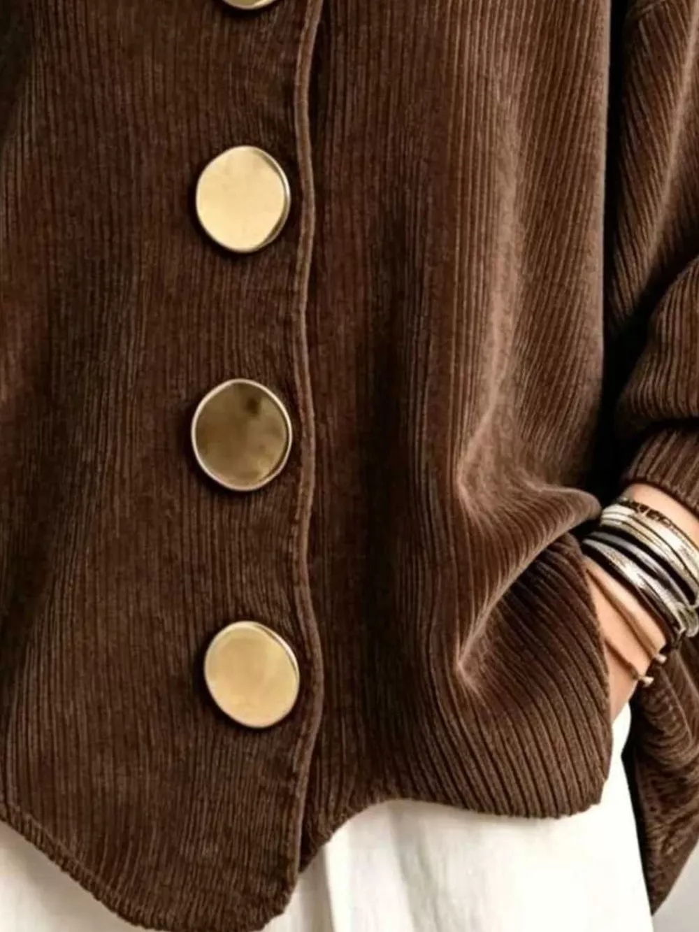 Full Size Ribbed Knit Gold Buttons Cardigan Plus Size, image 36
