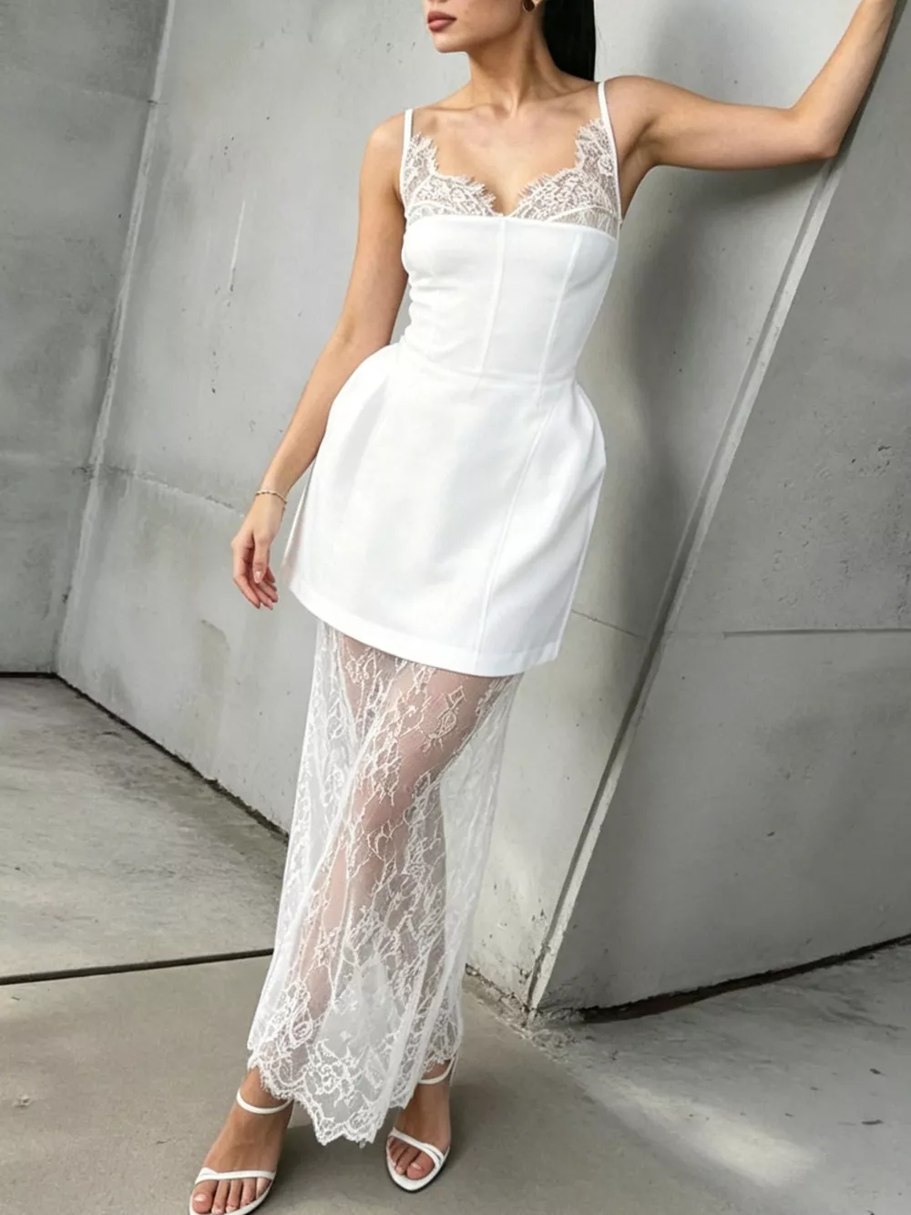 Lace Corset Mini Dress Set with Sheer Overlay, image 21