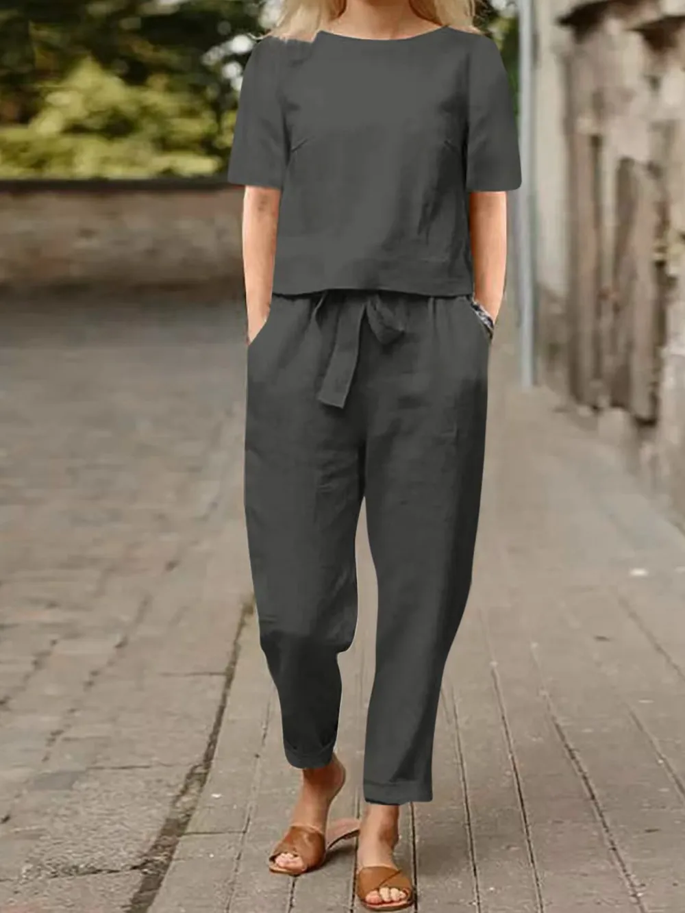 Full Size Round Neck Short Sleeve Top and Pants Set Plus Size, image 24