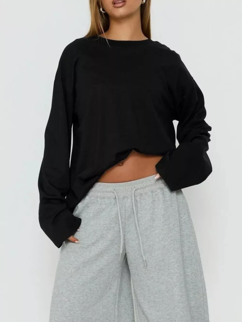 Oversized Long Sleeve Crew Neck T-Shirt, image 7