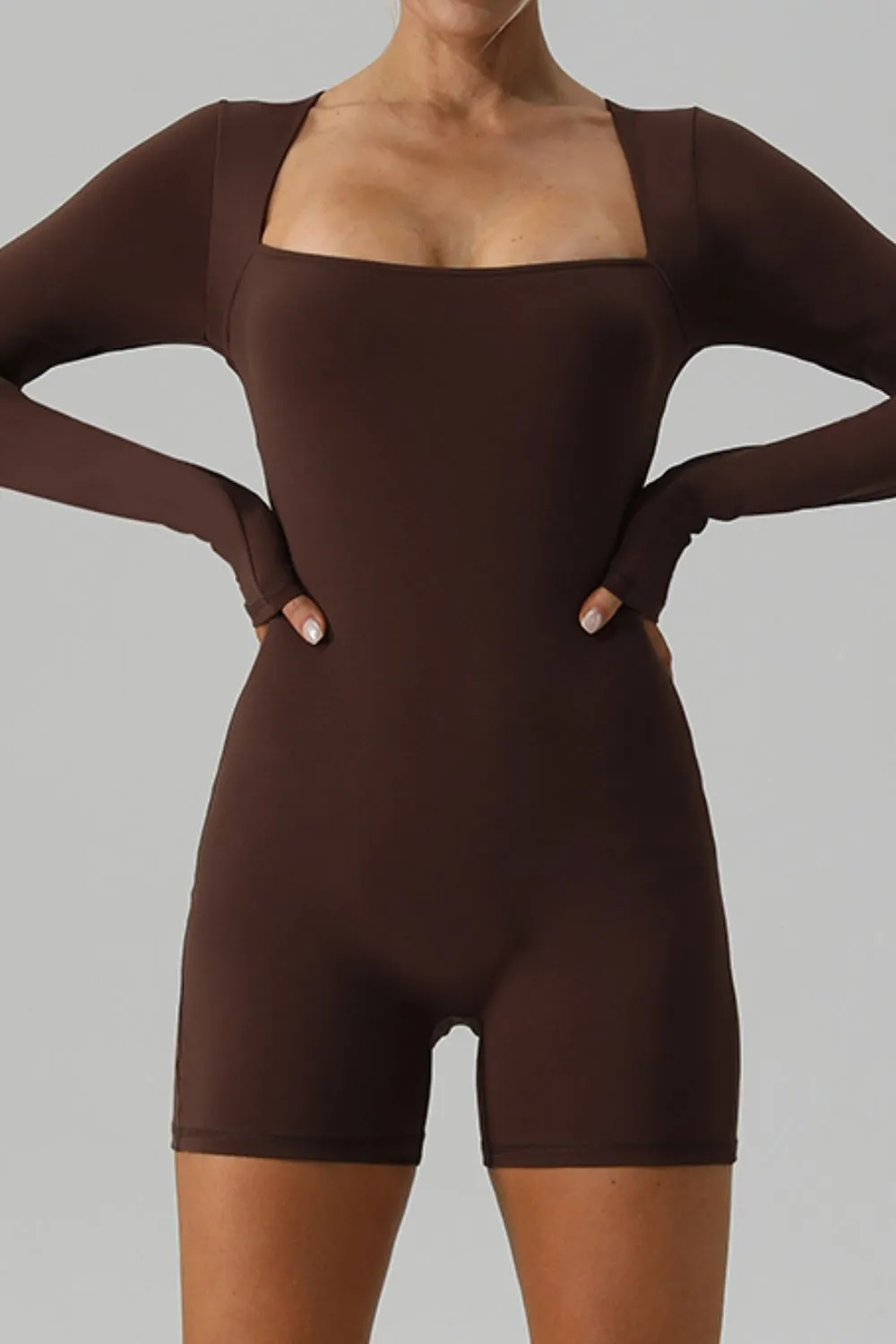 Square Neck Long Sleeve Active Romper, image 8