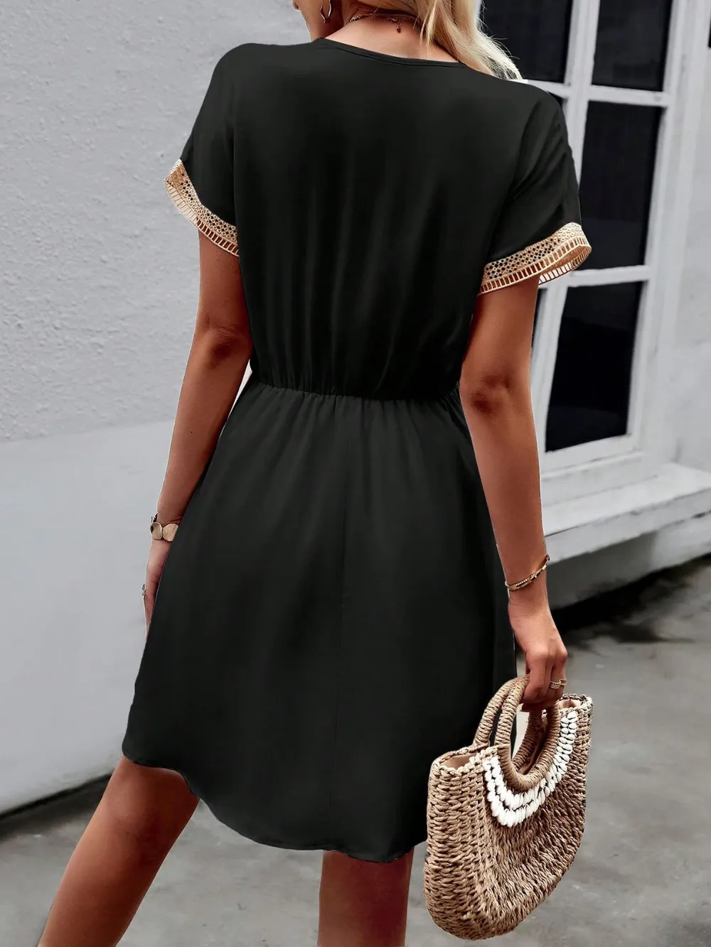 Contrast Trim V-Neck Short Sleeve Mini Dress, image 23