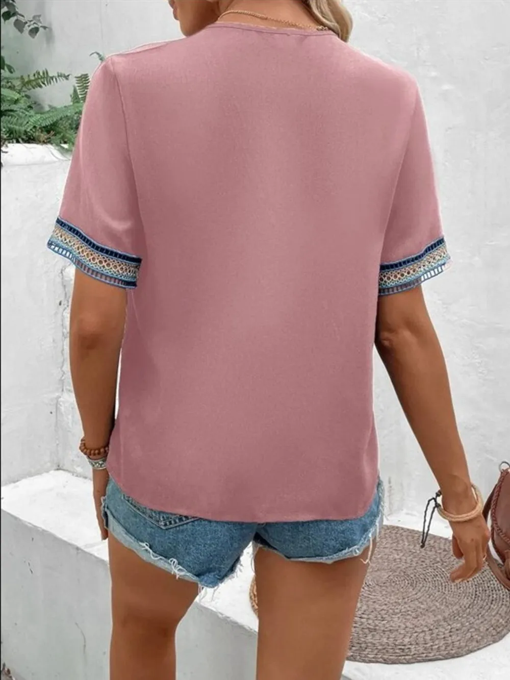 Full Size V-Neck Short Sleeve Blouse, image 21