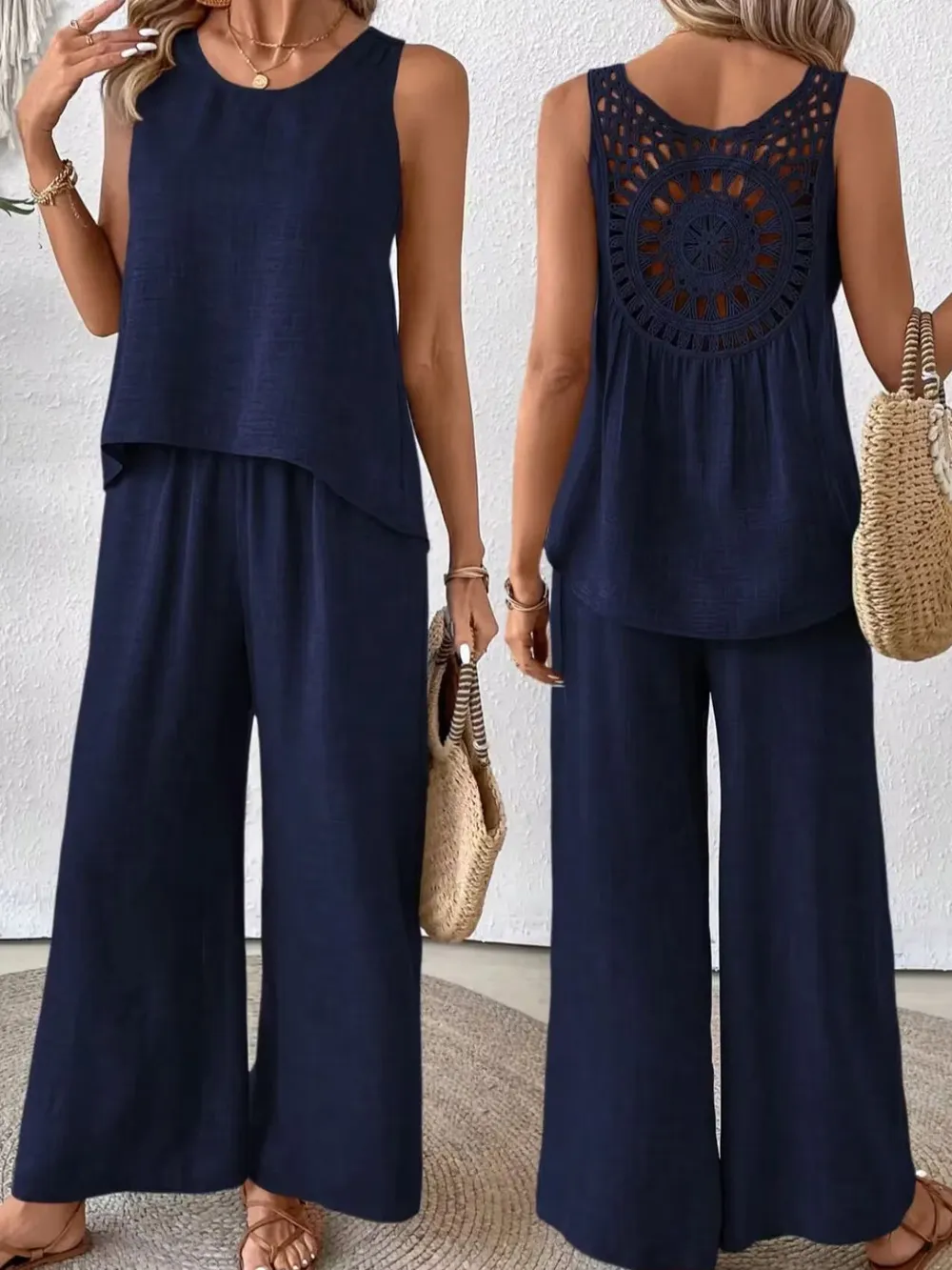 Round Neck Tank and Wide Leg Pants Set, image 20