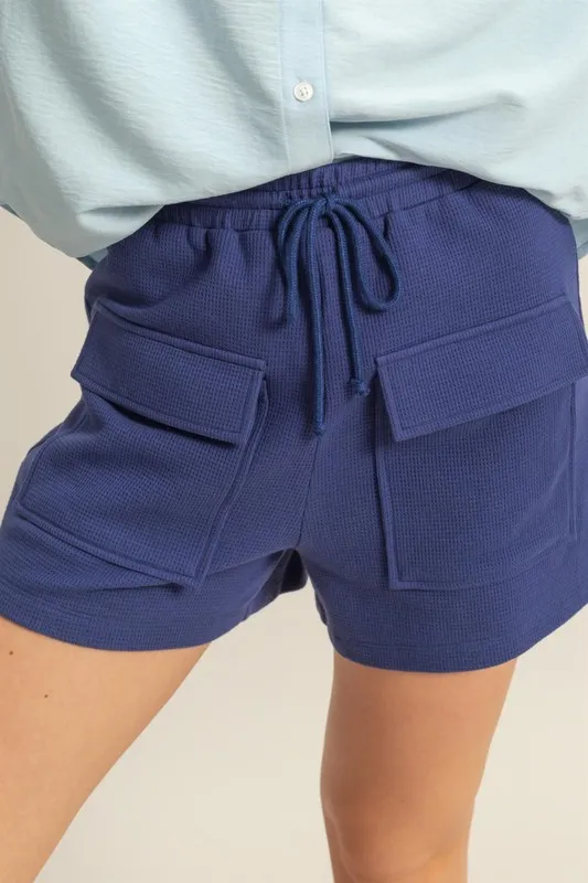 Drawstring Waffle Knit Front Pocket Shorts, image 4