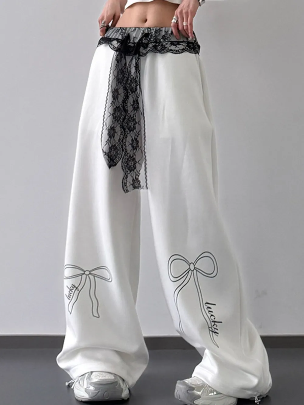 Wide Leg Pants with Lace Belt Detail, image 6