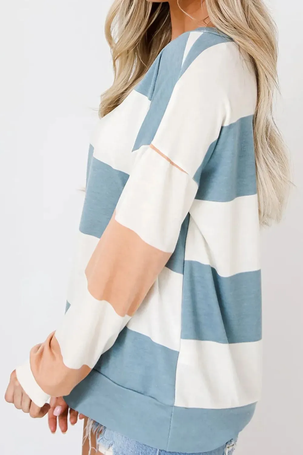 Contrast Color Block Round Neck Long Sleeve Top, image 10