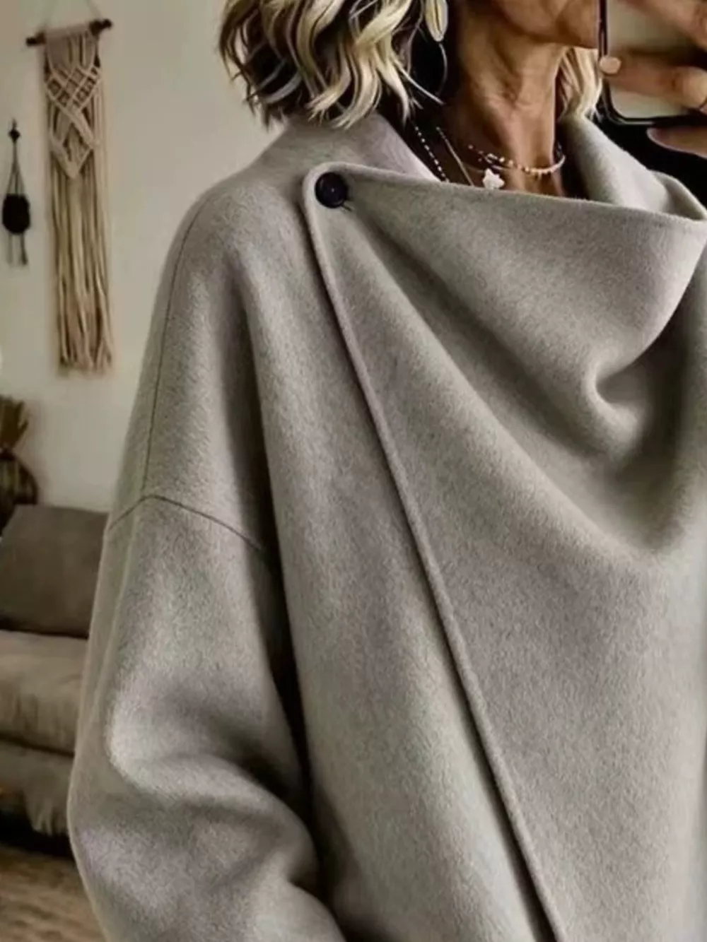 Full Size Asymmetric Button-Up Cape Outerwear Plus Size, image 2