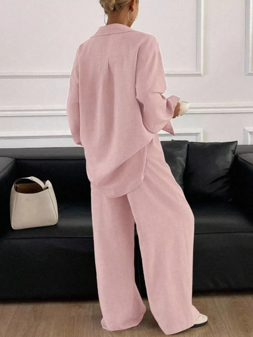 Button Up Long Sleeve Shirt and Wide Leg Pants Set, image 31