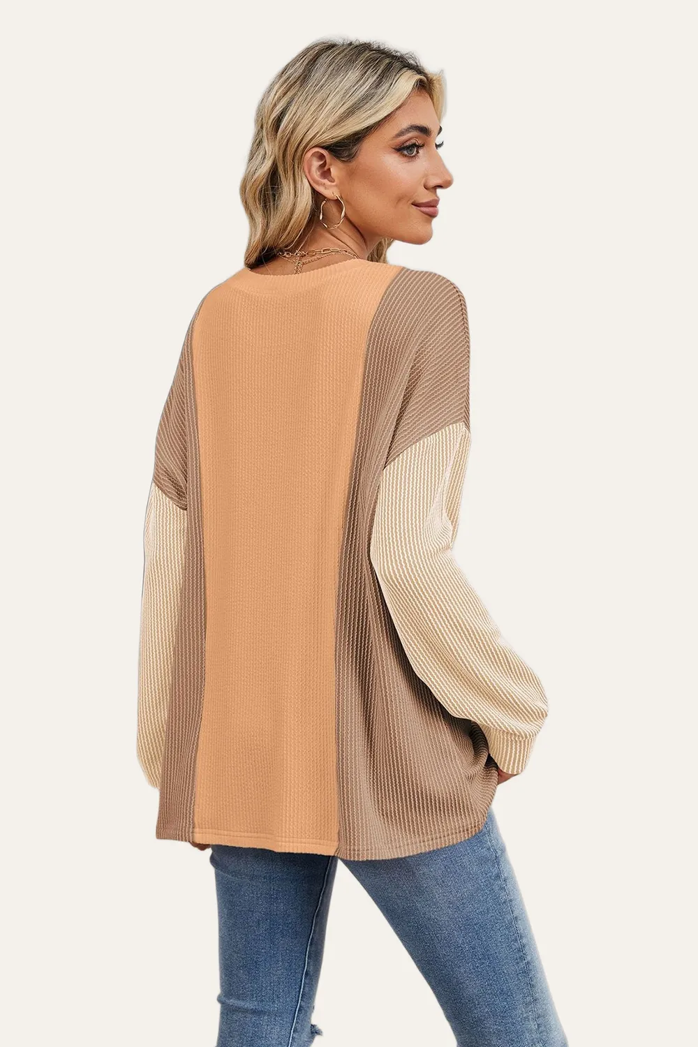 Texture Contrast Round Neck Long Sleeve T-Shirt, image 15