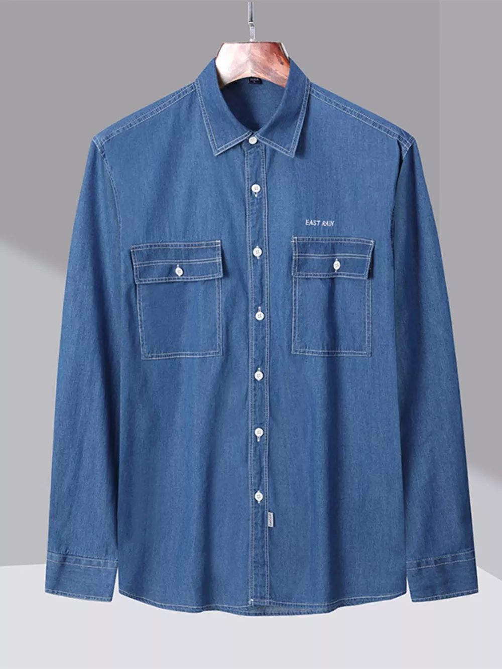 Men's Full Size Casual Long Sleeve Denim Shirt with Pockets Plus Size, image 4