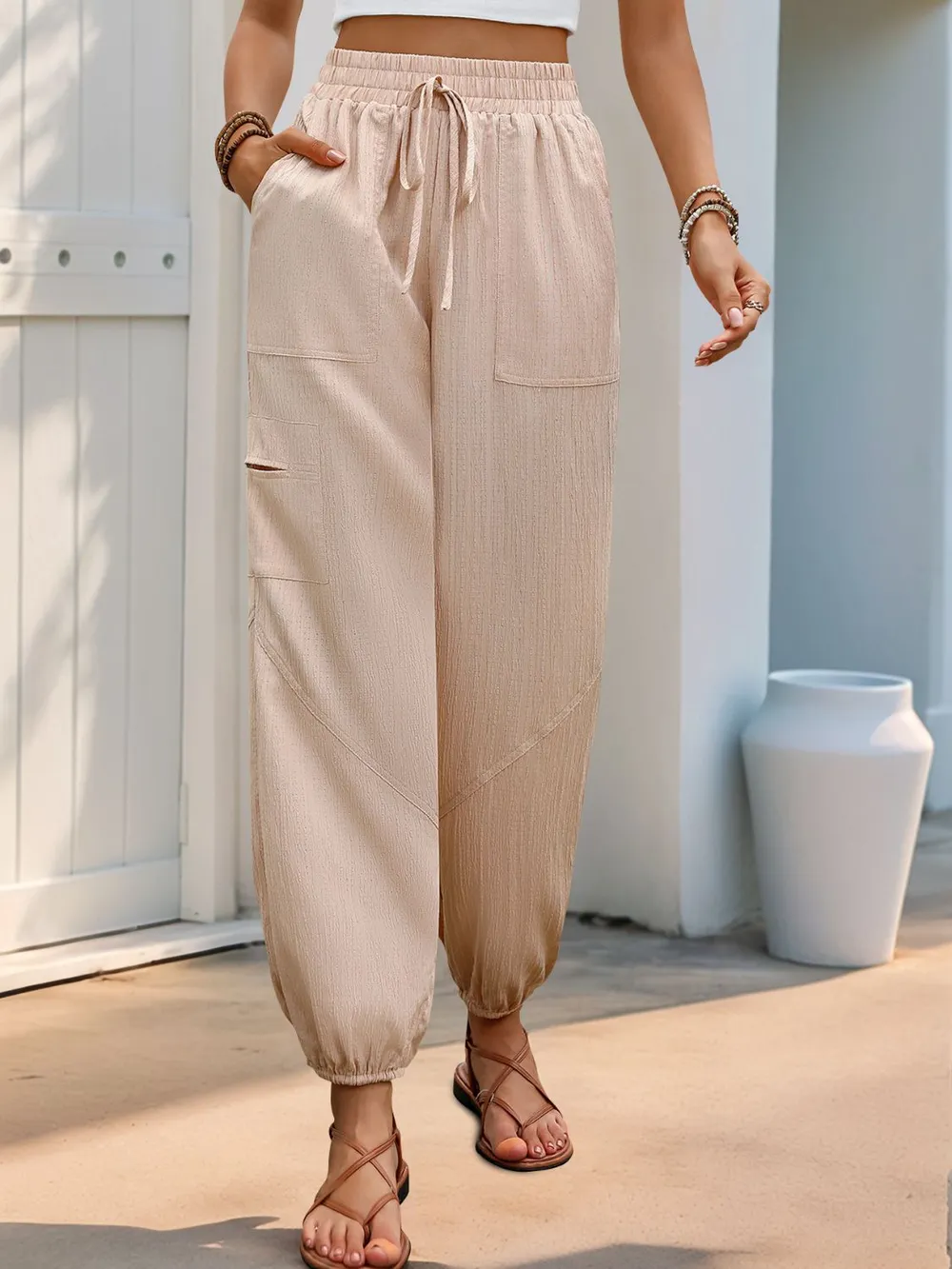 Elastic Waist Joggers with Pockets, image 8