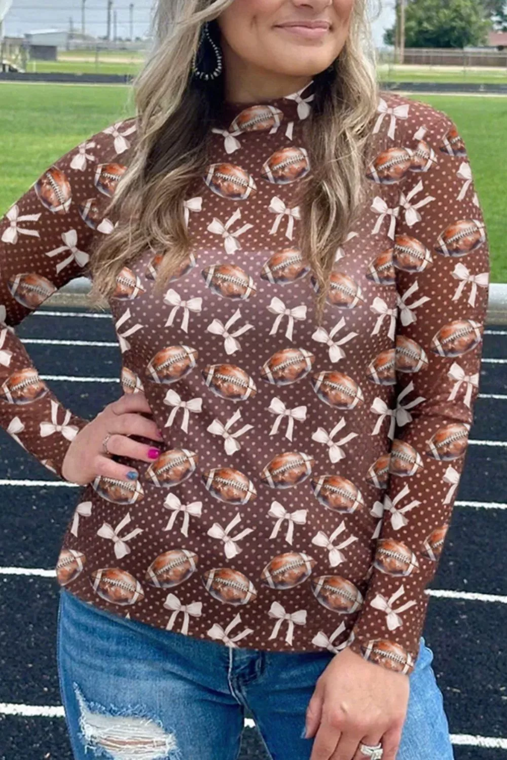 Long Sleeve Polka Dot Football Print Top, image 3