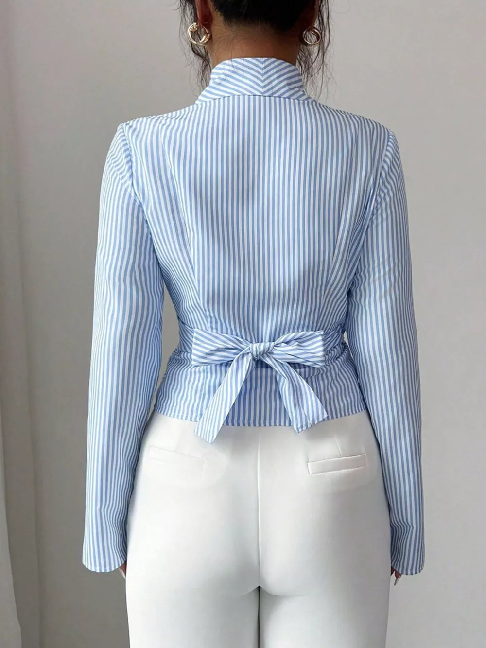 Striped Long Sleeve Wrap Blouse, image 6