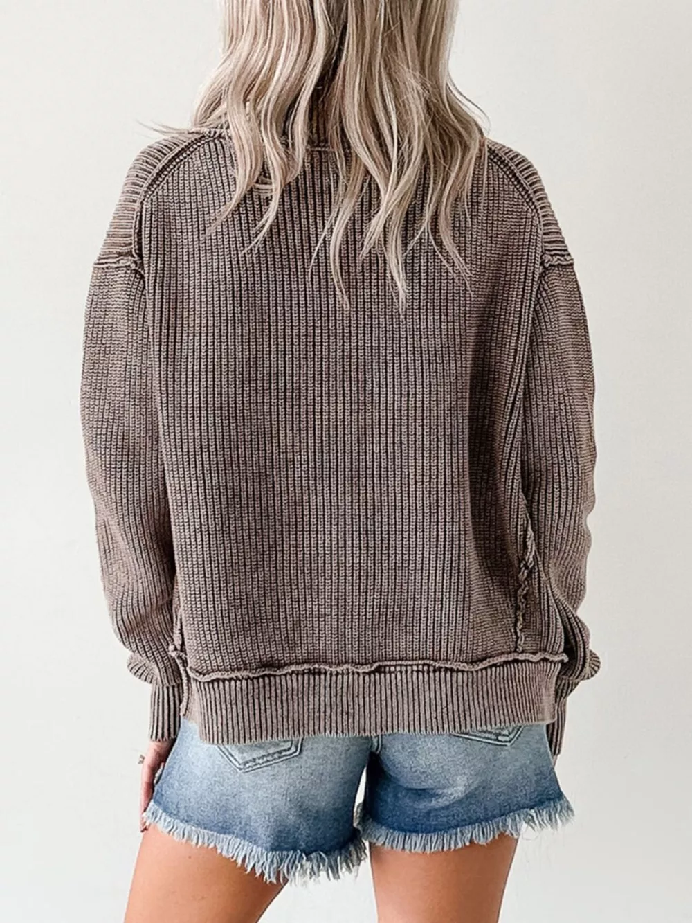 Mineral Wash Exposed Seam Patchwork Knit Open Sweater Cardigan, image 5