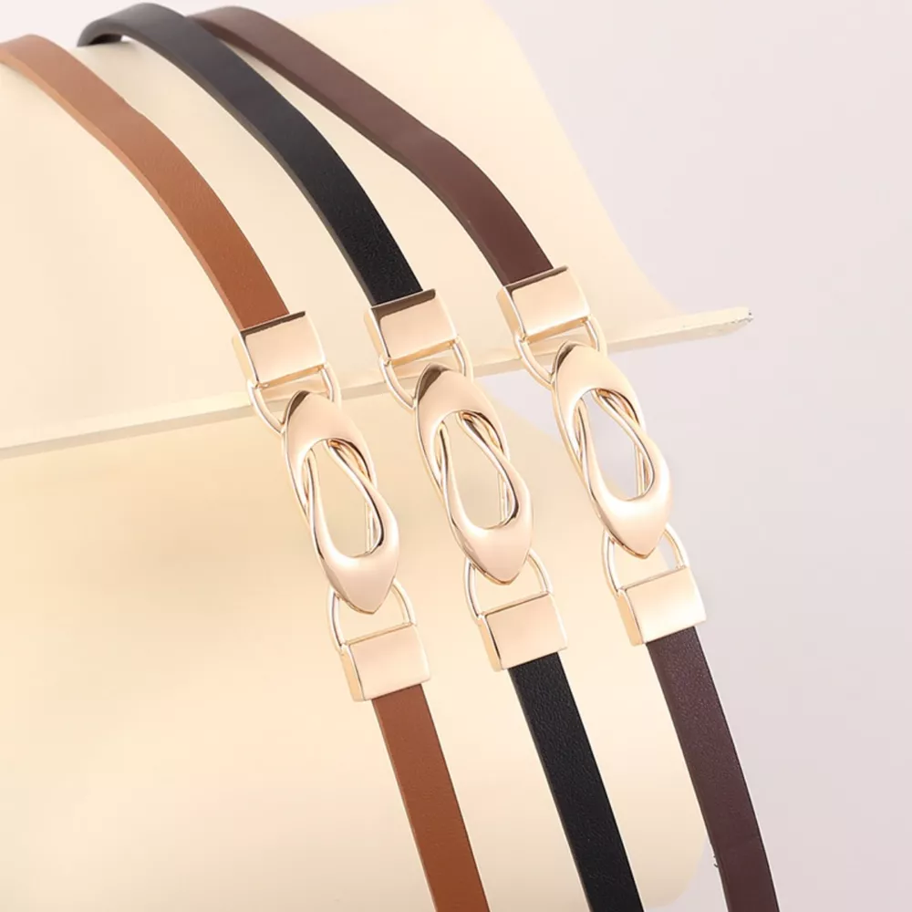 Skinny Leather Belt with Interlocking Buckle, image 11