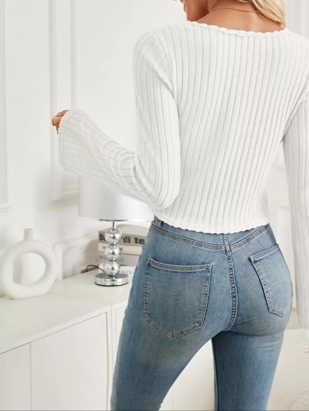Ribbed Knit Drawstring Long Sleeve T-Shirt, image 20
