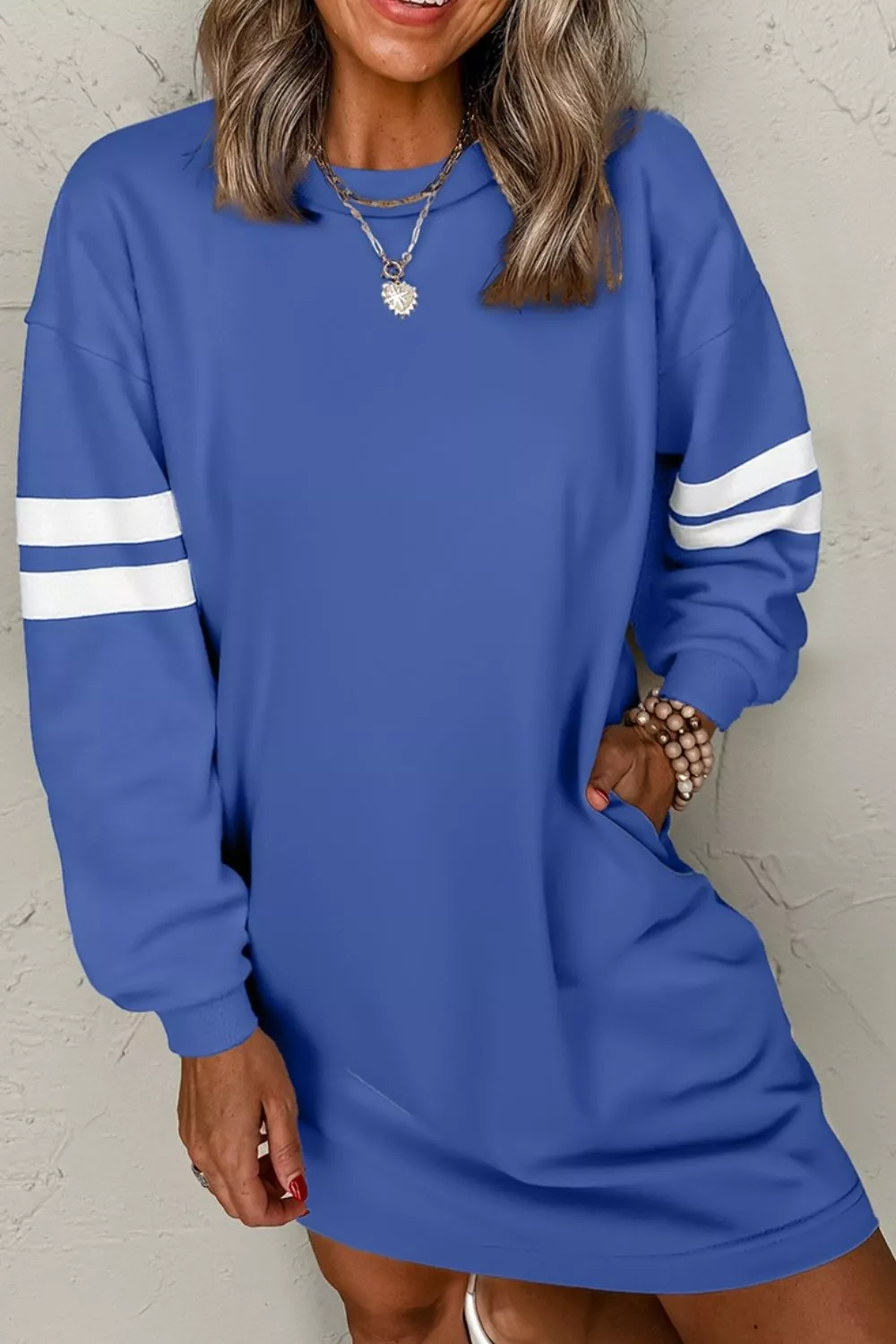 Stripe Long Sleeve Casual Sweatshirt Dress, image 7