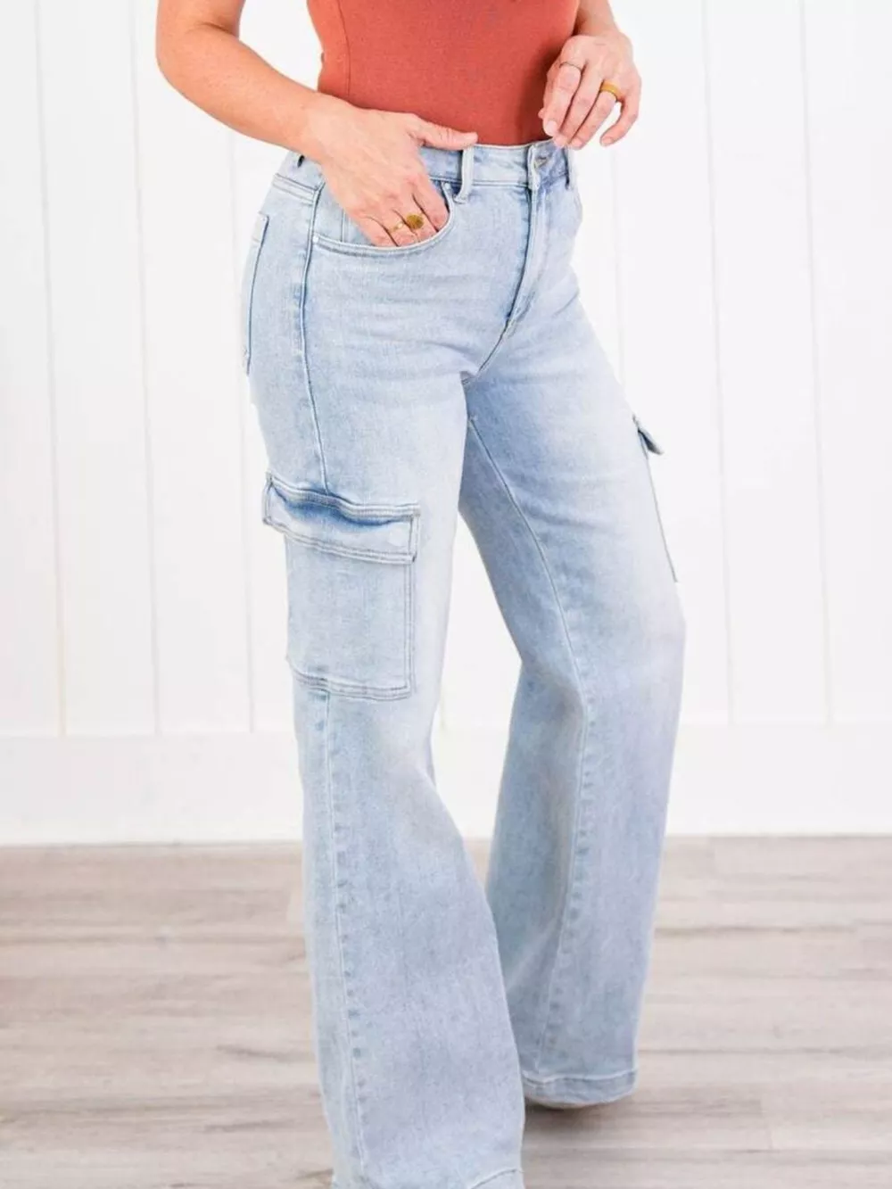 Full Size Wash Wide Leg Cargo Jeans Plus Size, image 6