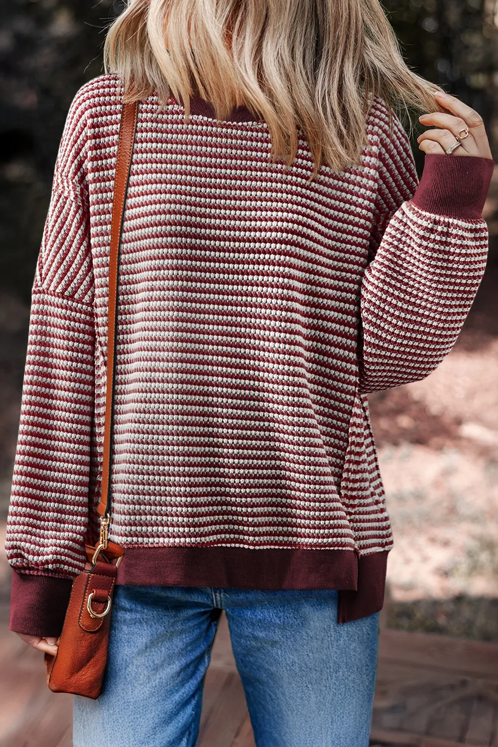 Oversized Striped Round Neck Sweatshirt, image 6