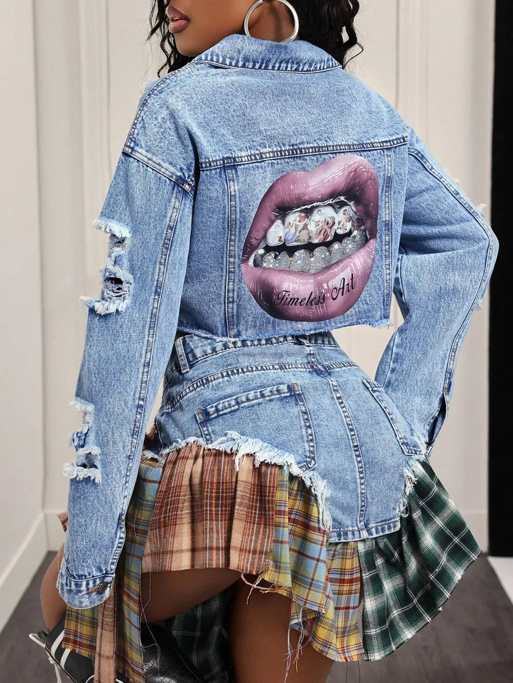 Distressed Cropped Denim Jacket, image 2