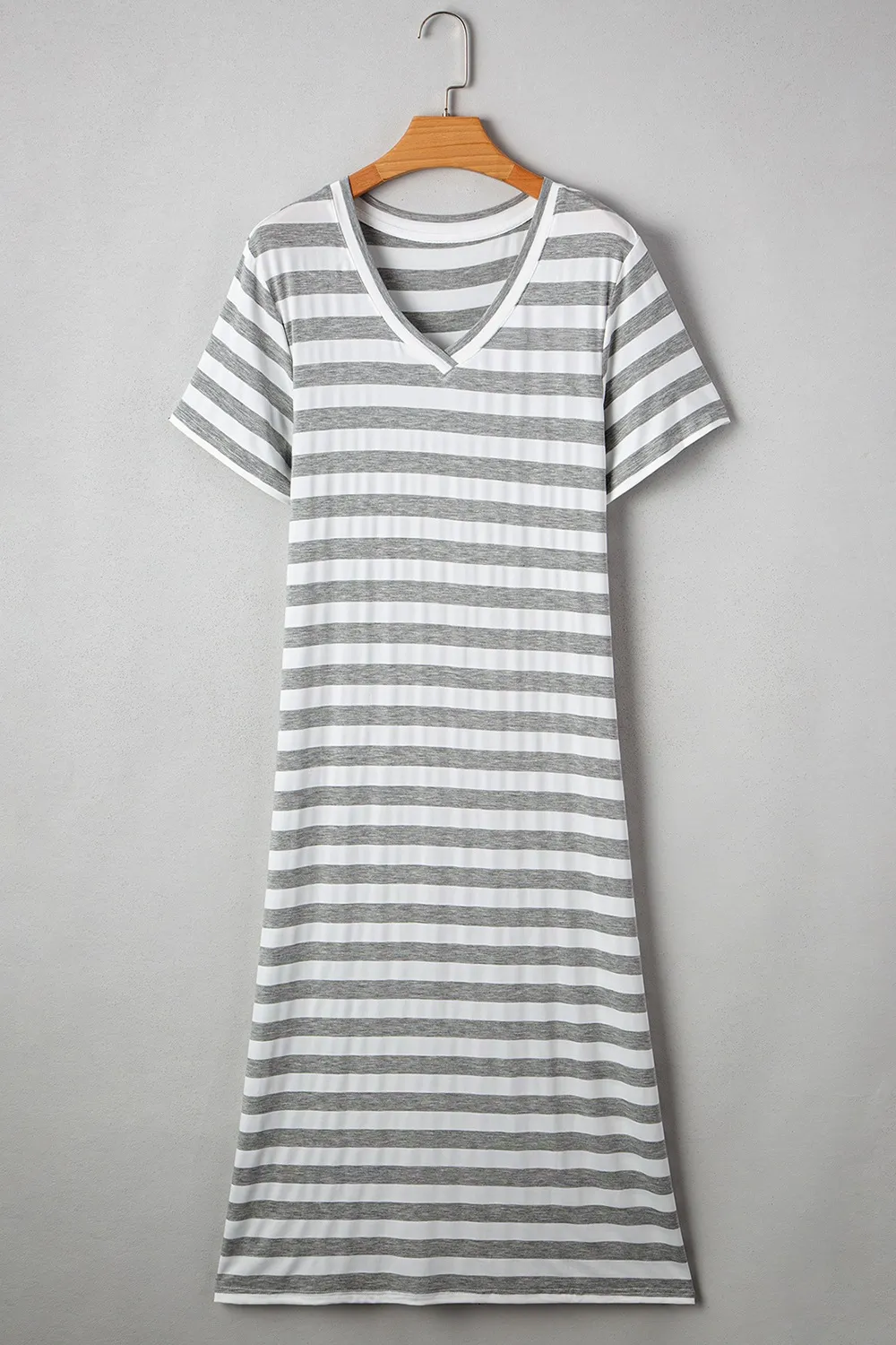 Casual Striped V-Neck Midi T-Shirt Dress, image 28