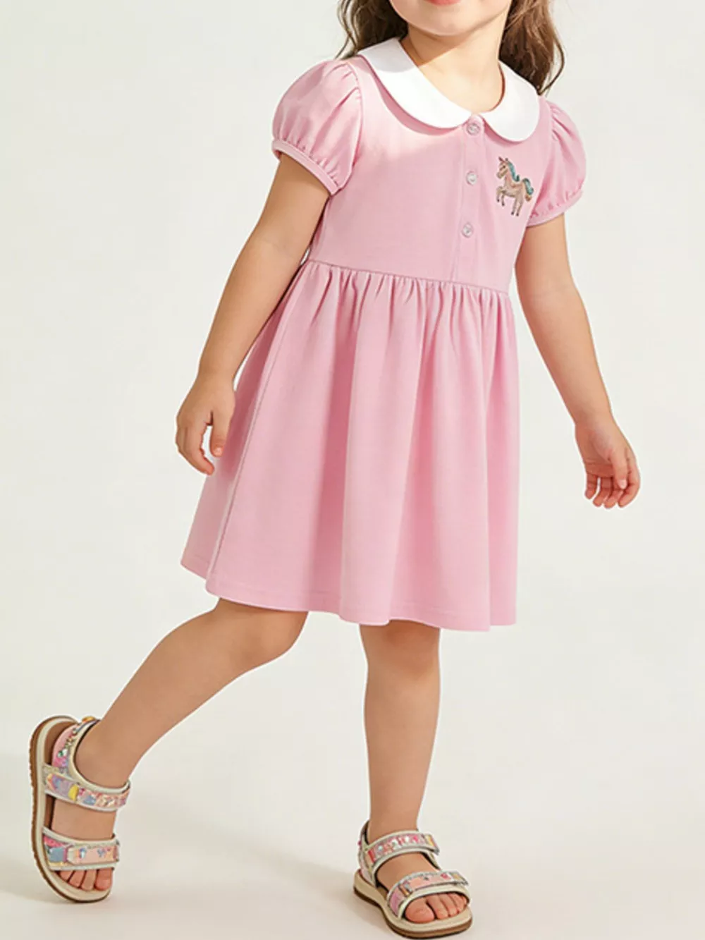 Children's Unicorn Embroidered Peter Pan Collar Dress, image 2