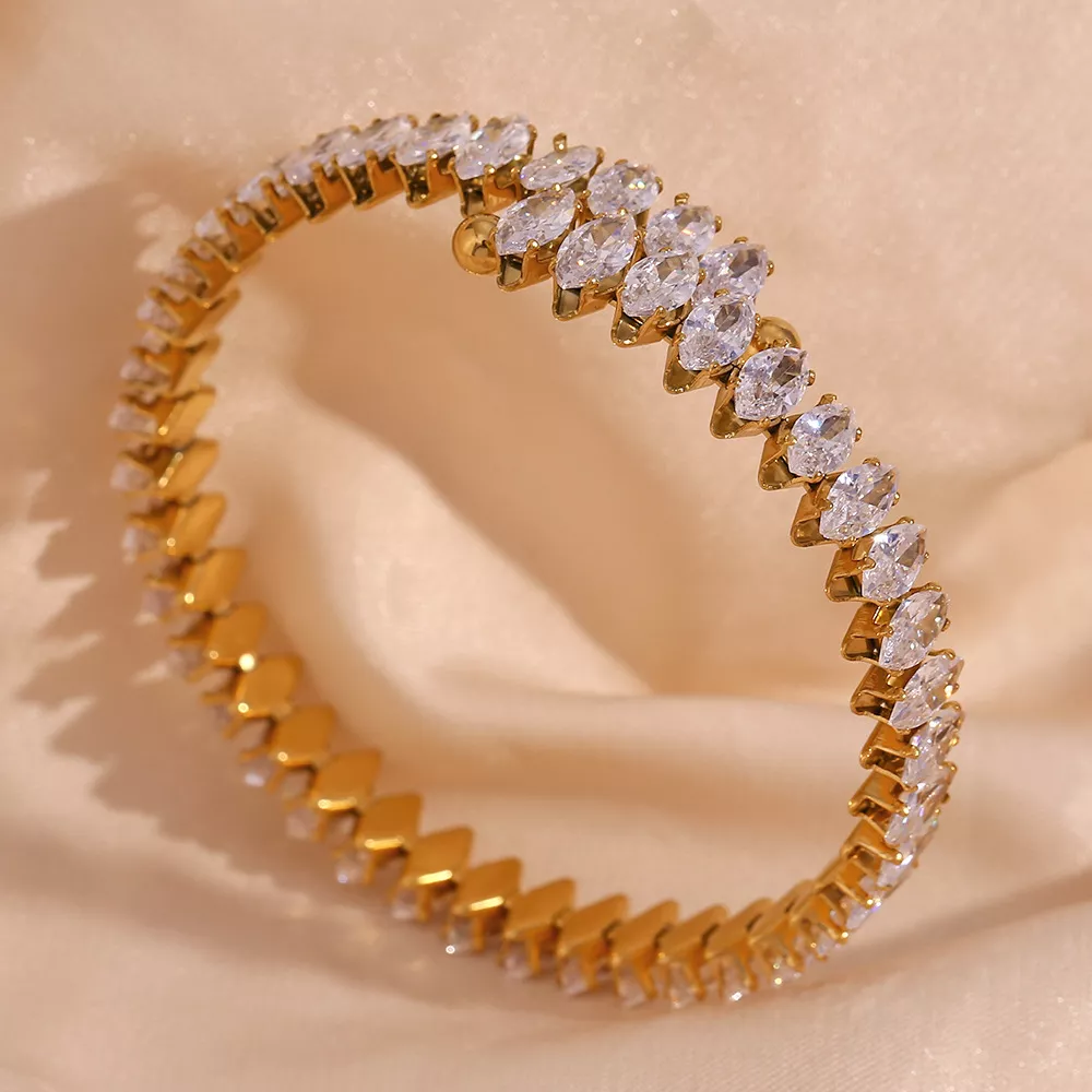 18K Gold-Plated Zircon Bracelet and Ring Jewelry Set, image 6