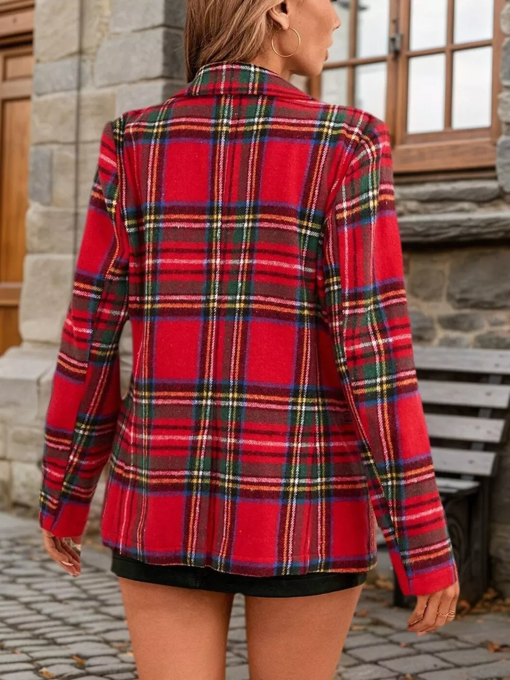 Christmas Plaid Single-Button Blazer, image 3