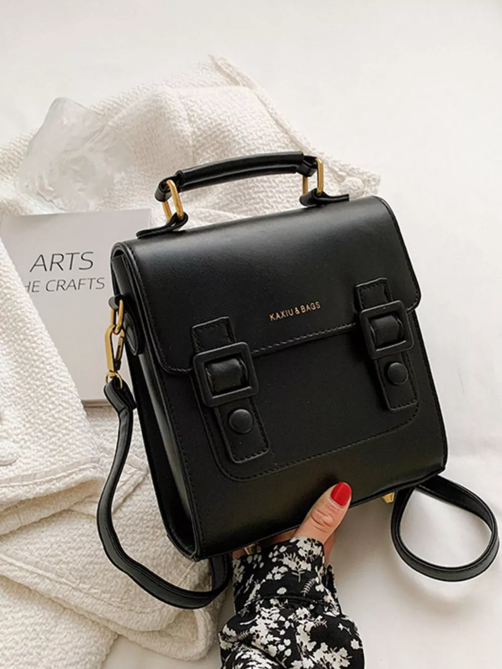 Double Buckle Square Backpack Bag, image 6