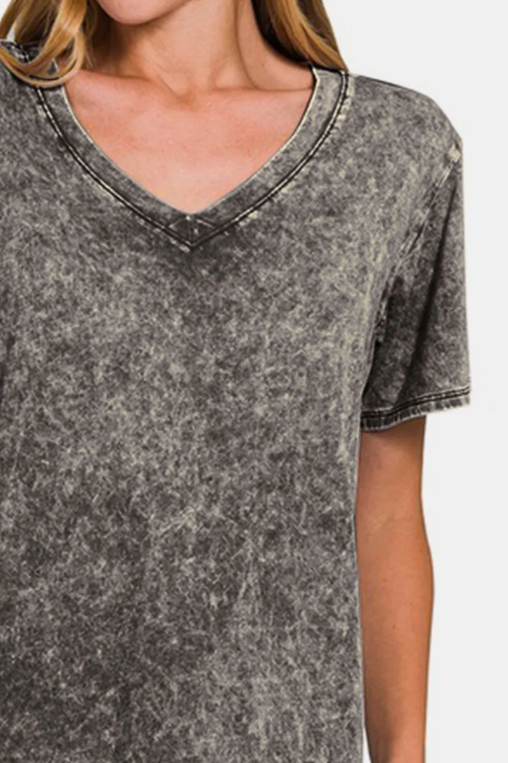 Full Size Washed Short Sleeve V-Neck T-Shirt, image 3