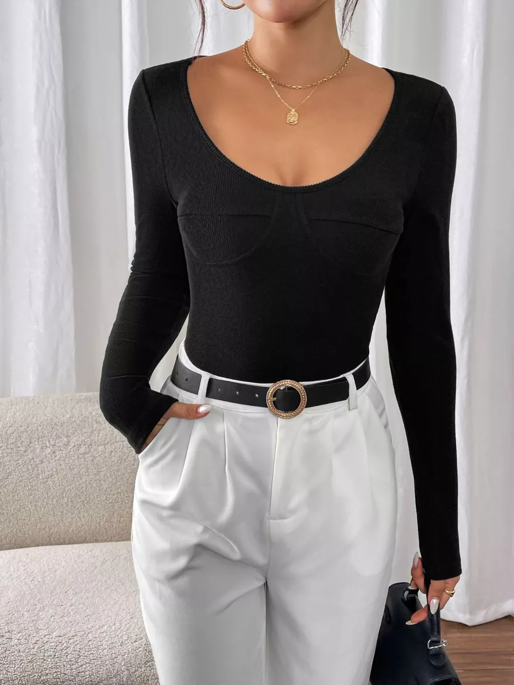 Scoop Neck Long Sleeve Bodysuit, image 4