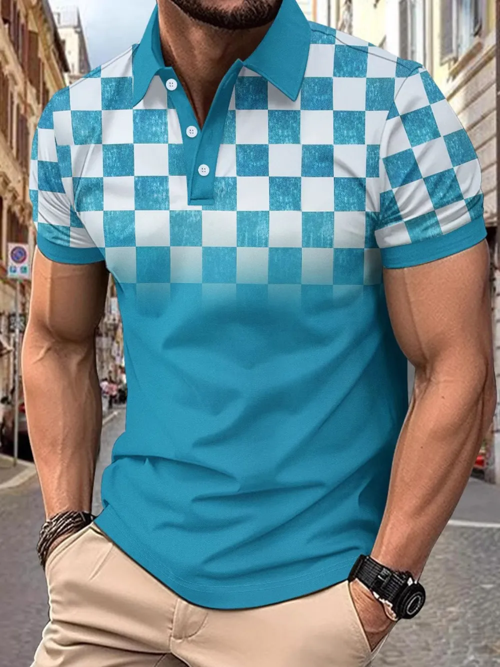Men's Full Size Collared Checkered Short Sleeve Polo Plus Size, image 4