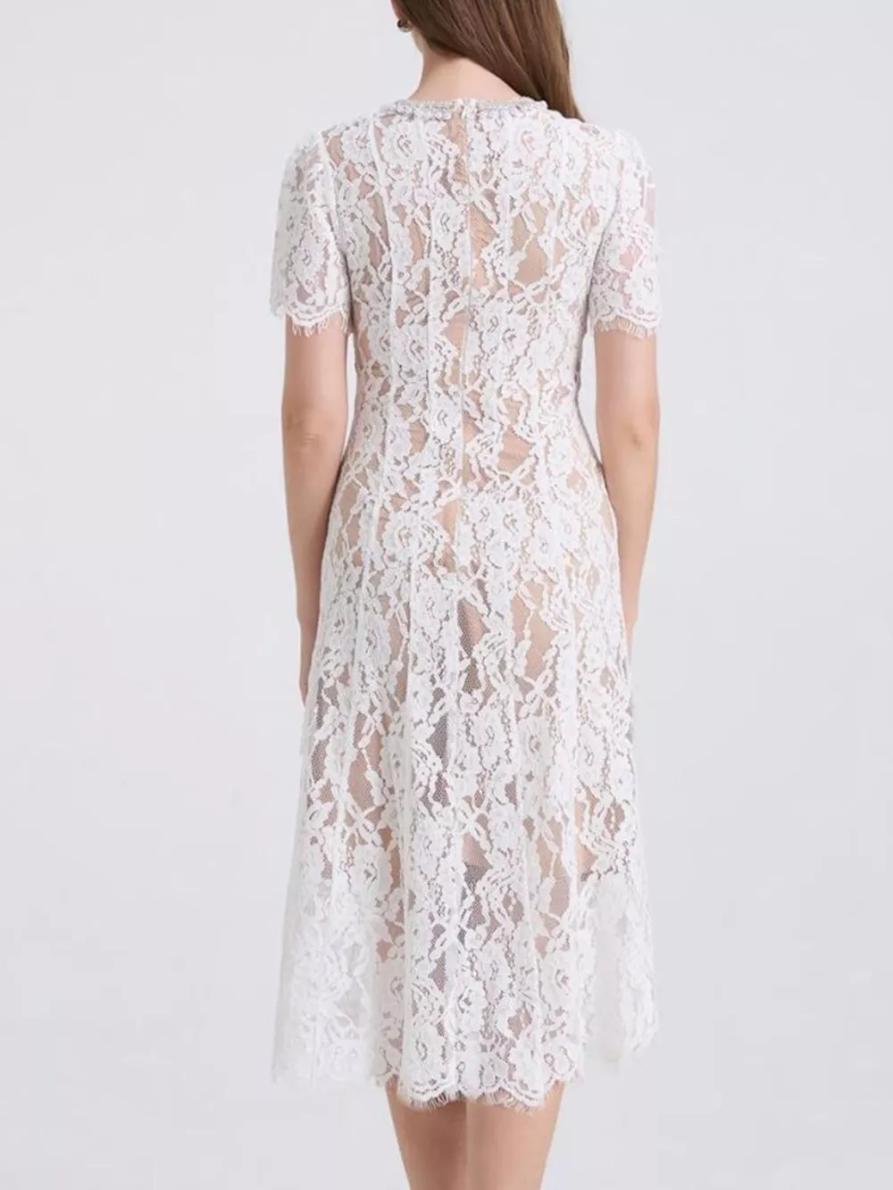 Lace Pearl Neckline Midi Dress, image 21