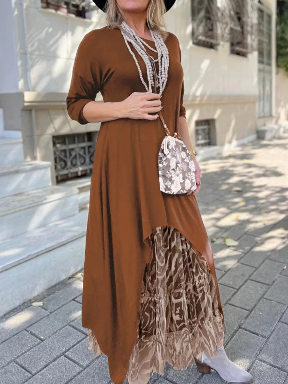 Plus Size Leopard Print Asymmetrical Hem Midi Dress, image 7