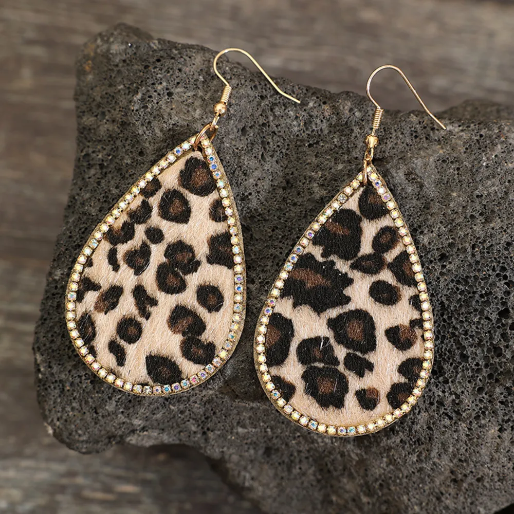 Zircon PU Leopard Teardrop Earrings, image 3