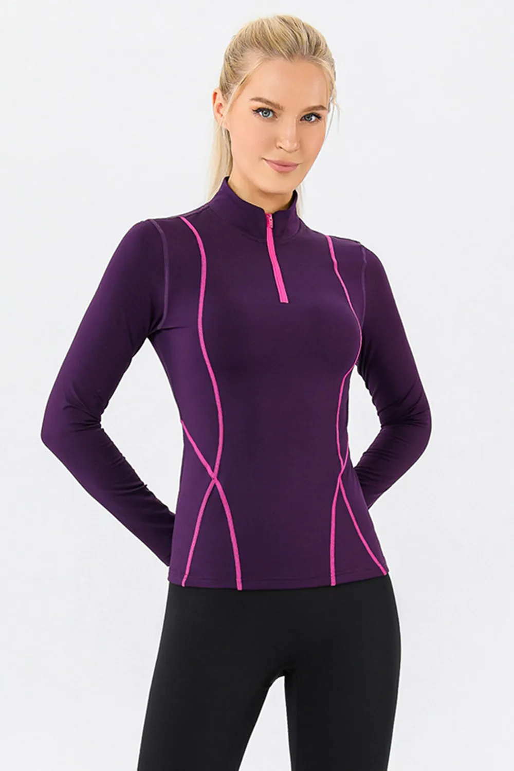 Mock Neck Quarter Zip Active T-Shirt, image 12