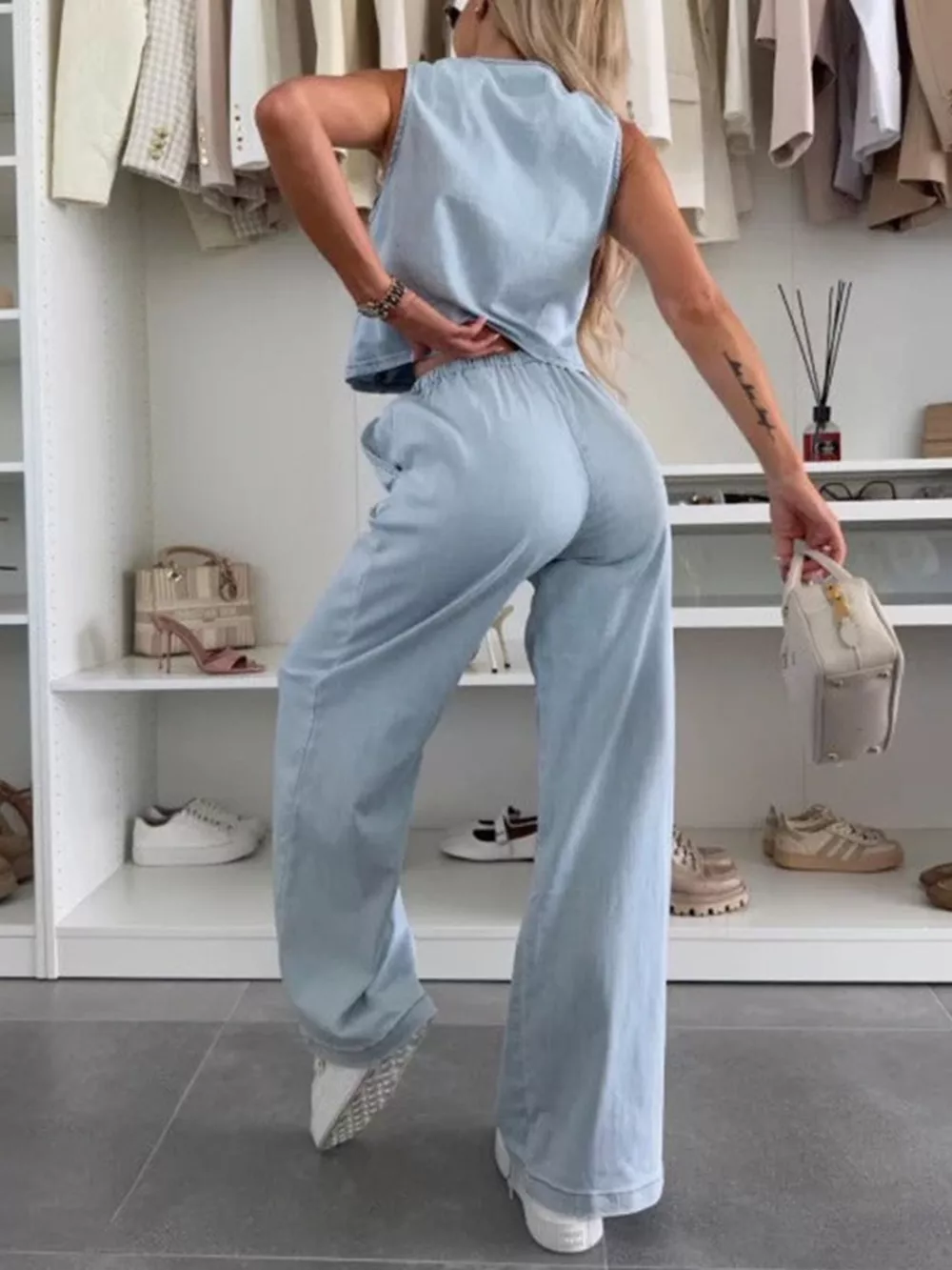 Tie Front Vest and Jeans Denim Set, image 4