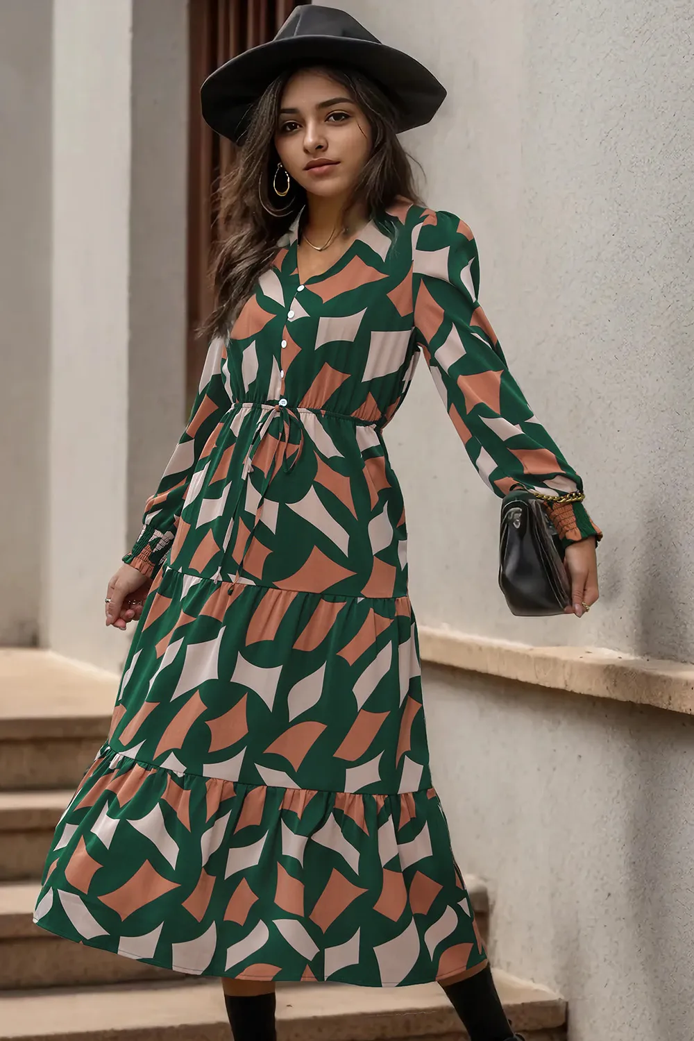 Printed Tied Pocketed Lantern Sleeve Dress, image 10